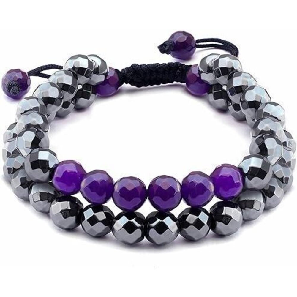 Crystal Bracelet, Hematite & Amethyst Chakra Healing Crystal Bracelets For Men &